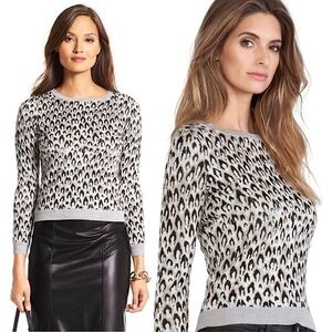 NWT DVF Wool Metallic Leopard Jacquard Knit Slim Fit Crewneck Pullover Sweater S